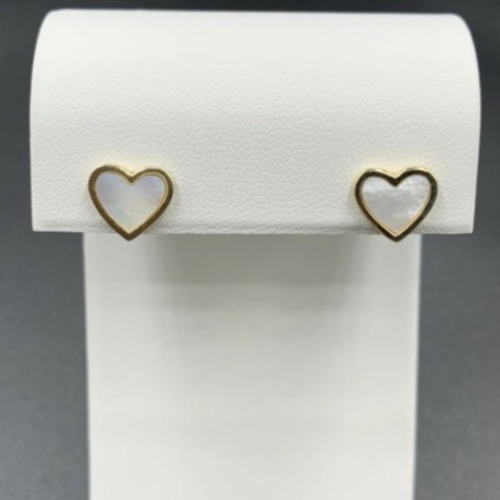 10K Gold Mother of Pearl Heart Earrings
